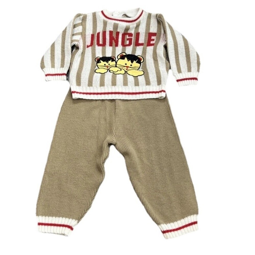 Vintage 90s Doe Spun Jungle Tigers Two Piece Jogger Set Size 24 Mths Unisex